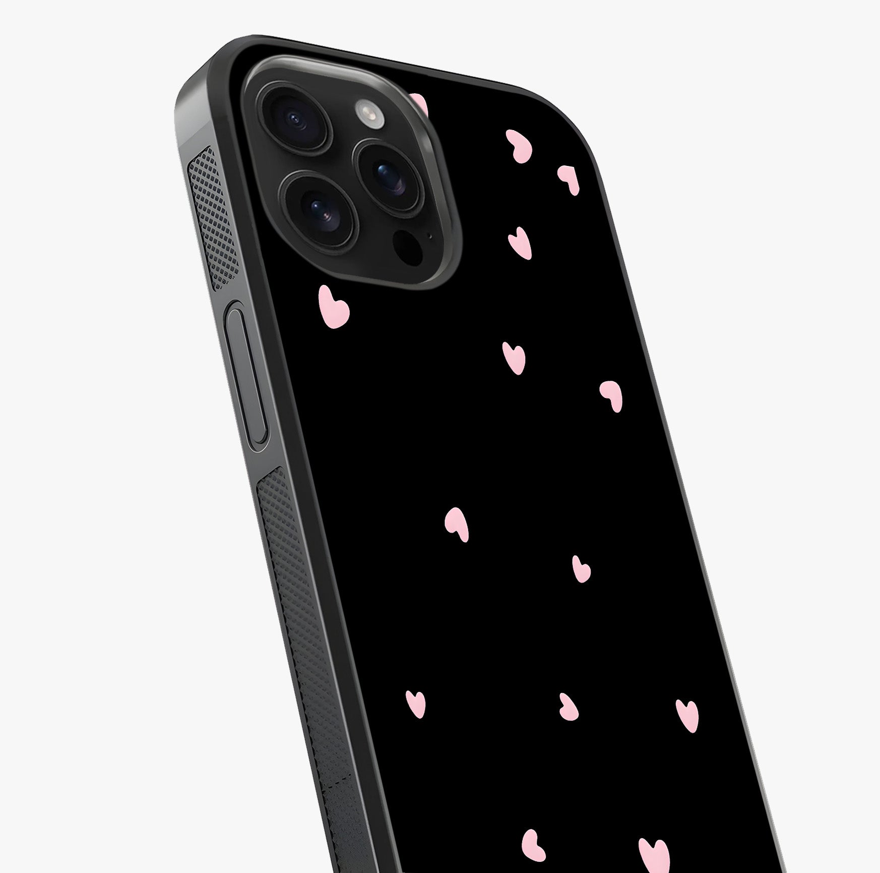 Pink Love Drops Glass Case captured at a warm angle highlighting gloss, texture and premium glass finish.