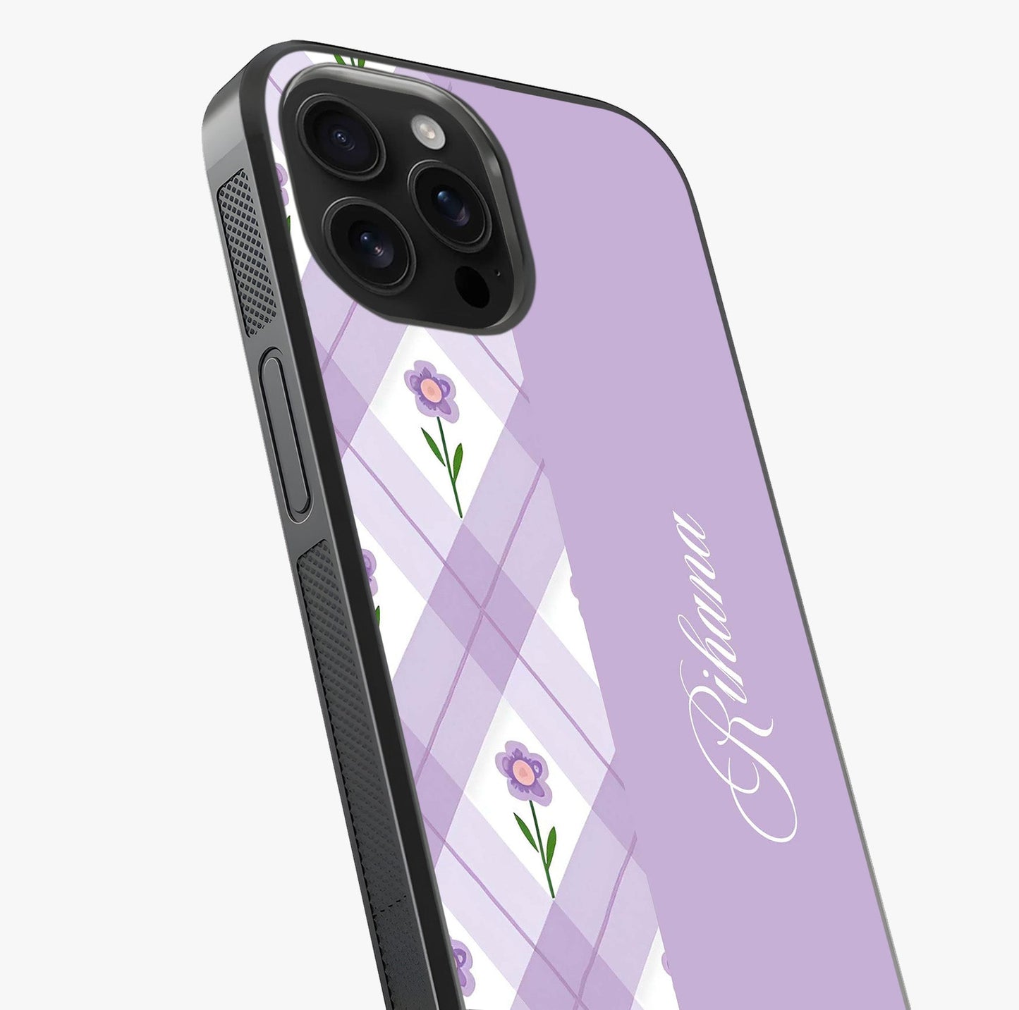 Purple Diamond Floral Glass Case captured at a warm angle highlighting gloss, texture and premium glass finish.