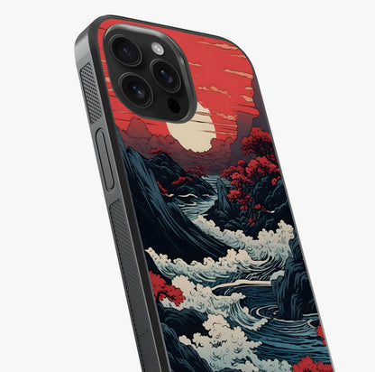 Red Sunset Scenery Glass Case captured at a warm angle highlighting gloss, texture and premium glass finish.