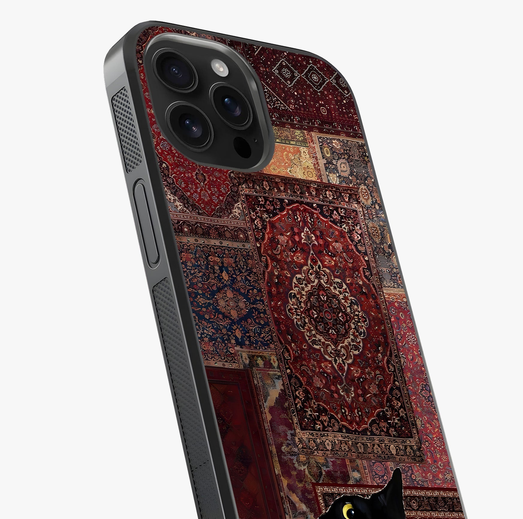 Regal Magic Cat Apple Glass Case captured at a warm angle highlighting gloss, texture and premium glass finish.