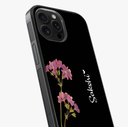 Riching Lavender Flower Custom Name Glass Case captured at a warm angle highlighting gloss, texture and premium glass finish.