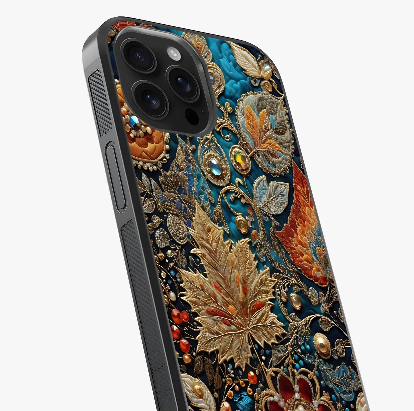 Royal Jewel Garden Glass Case captured at a warm angle highlighting gloss, texture and premium glass finish.