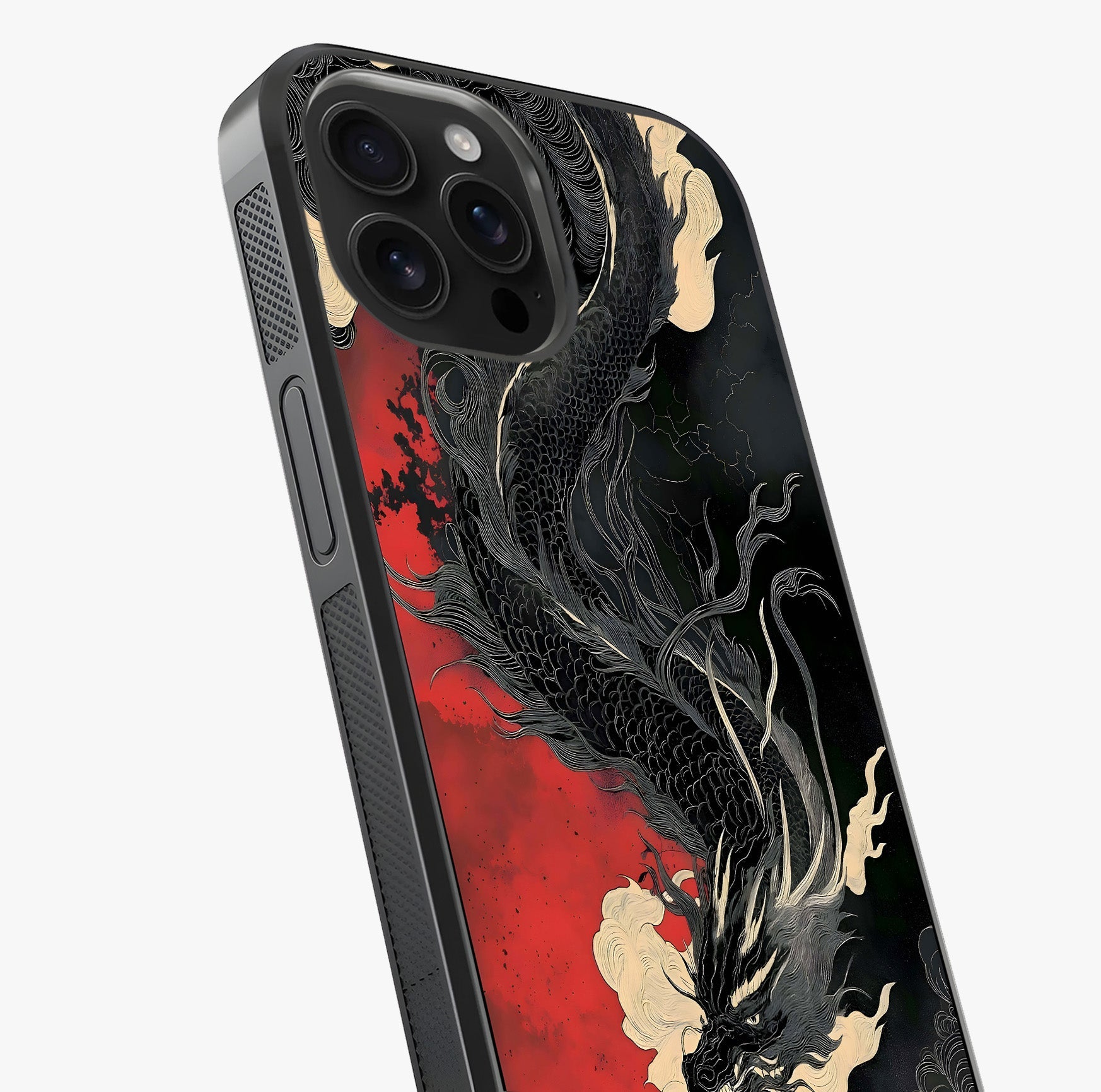 Shadow Dragon Fury Glass Case captured at a warm angle highlighting gloss, texture and premium glass finish.