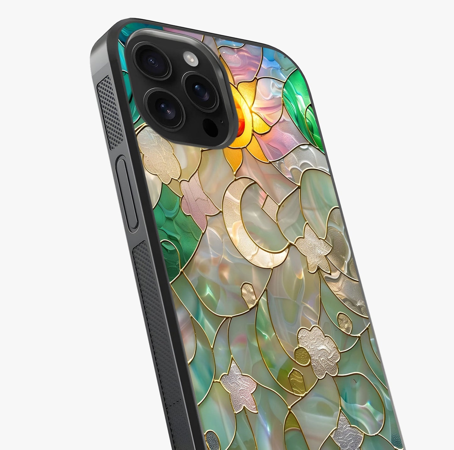 Stained Sunrise Glow Glass Case captured at a warm angle highlighting gloss, texture and premium glass finish.