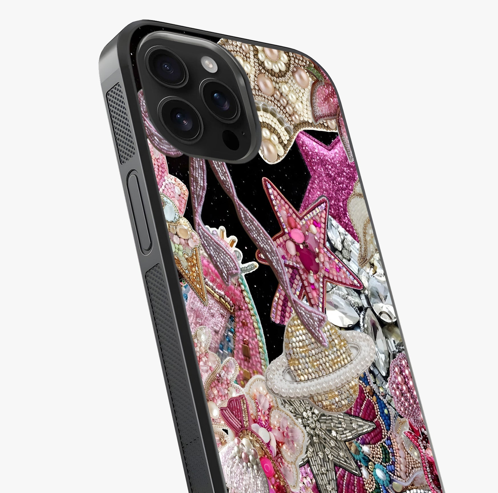 Starlit Jewel Dream Glass Case captured at a warm angle highlighting gloss, texture and premium glass finish.