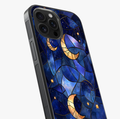 Starlit Sky Tapestry Glass Case captured at a warm angle highlighting gloss, texture and premium glass finish.