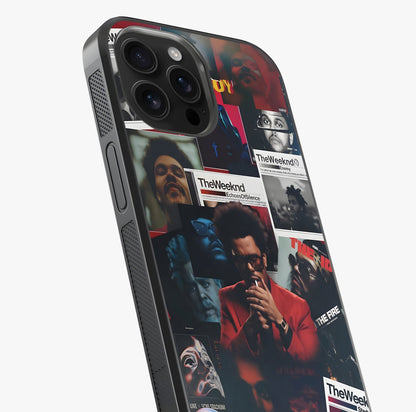 The Weeknd Glass Case captured at a warm angle highlighting gloss, texture and premium glass finish.