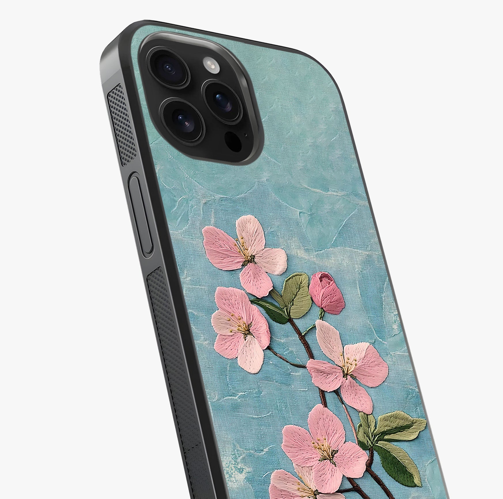 Threaded Blossom Breeze Glass Case captured at a warm angle highlighting gloss, texture and premium glass finish.