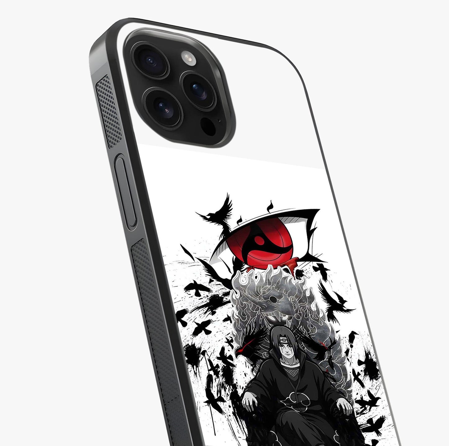 Uchiha Shadow Throne Glass Case captured at a warm angle highlighting gloss, texture and premium glass finish.
