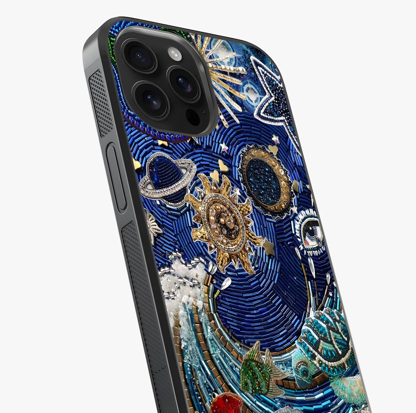 Universe Underwater Spark Glass Case captured at a warm angle highlighting gloss, texture and premium glass finish.