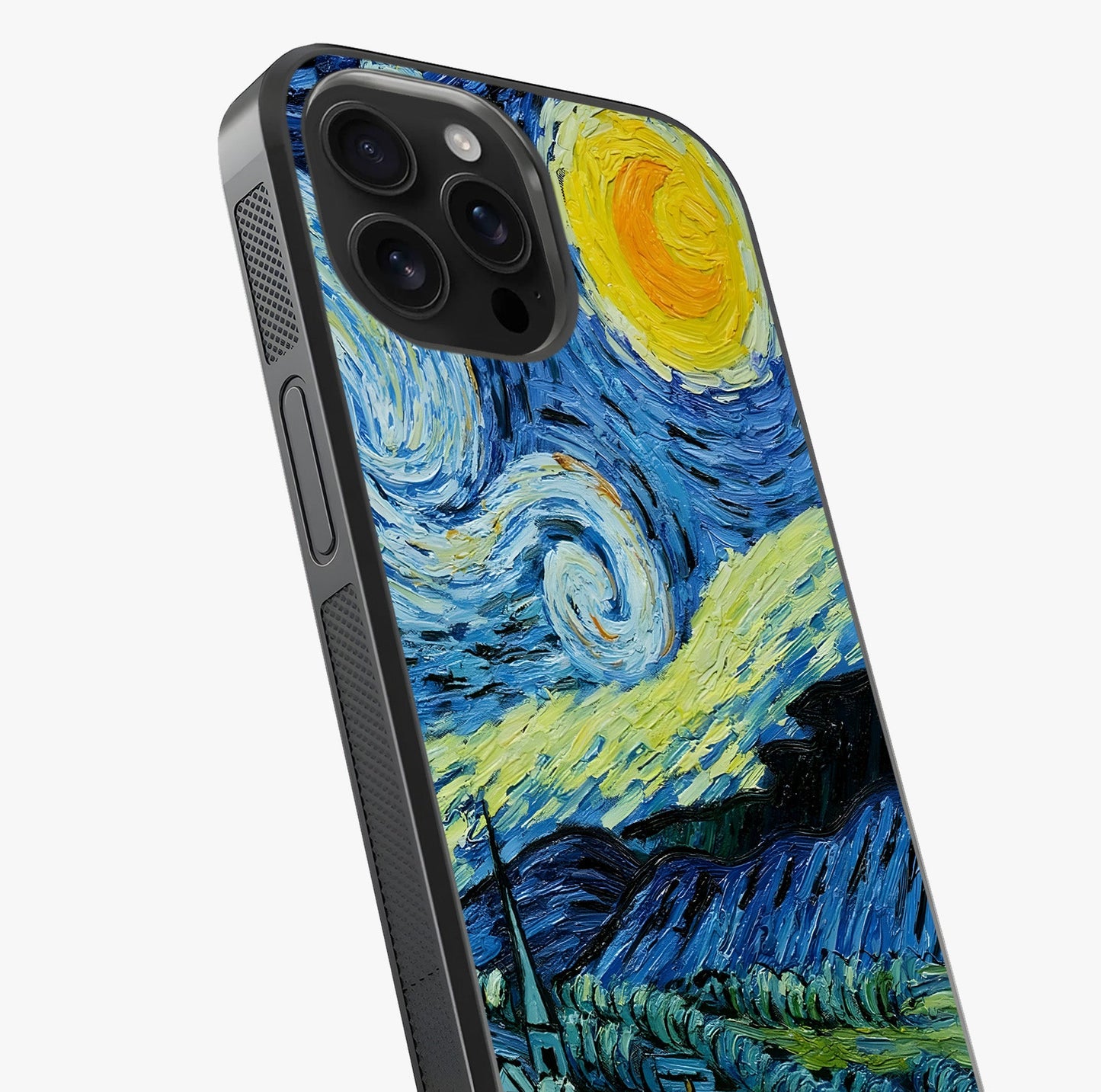Van Gogh Art Glass Case captured at a warm angle highlighting gloss, texture and premium glass finish.