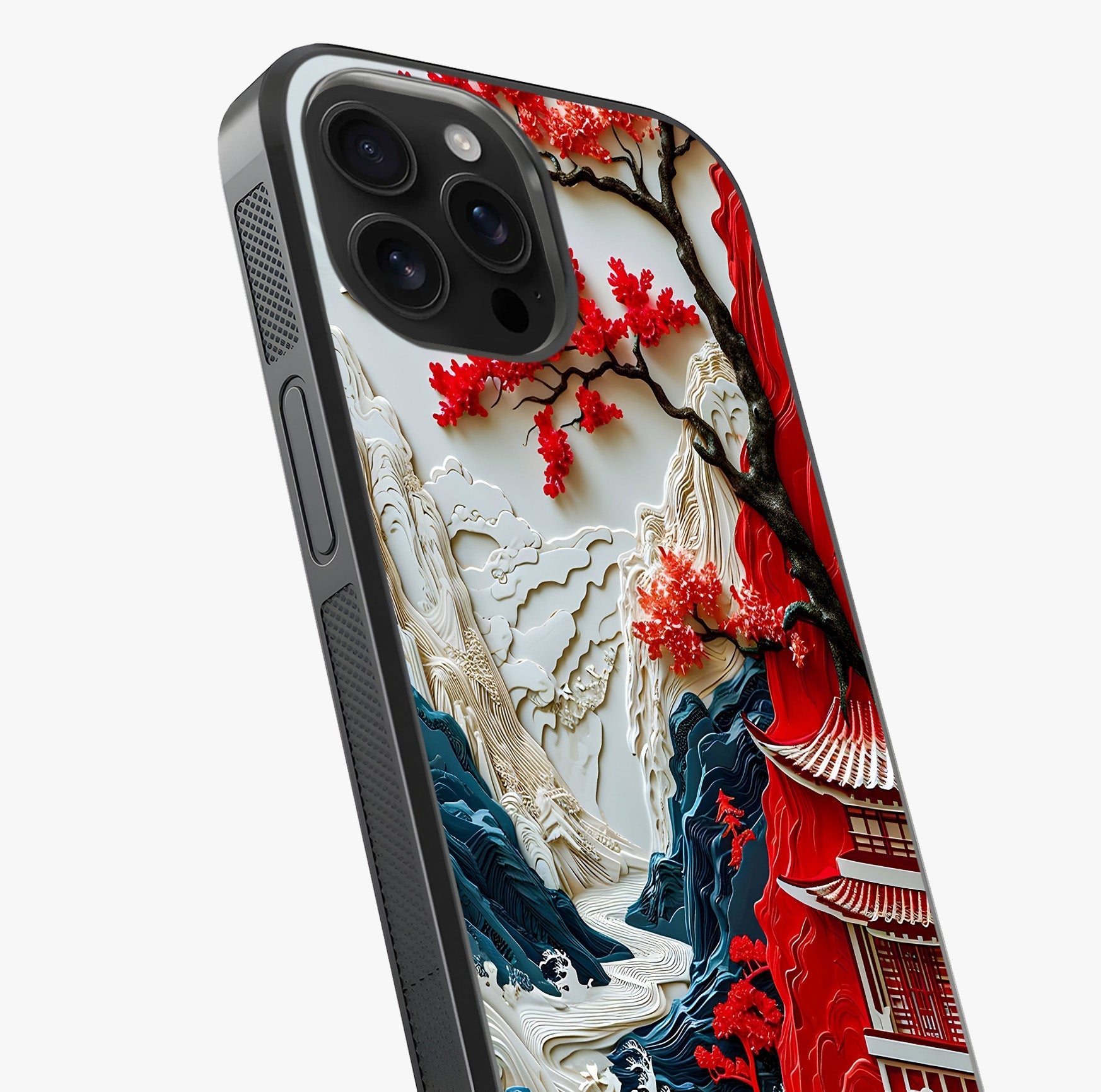 Whispers Of Sakura Waves Glass Case captured at a warm angle highlighting gloss, texture and premium glass finish.