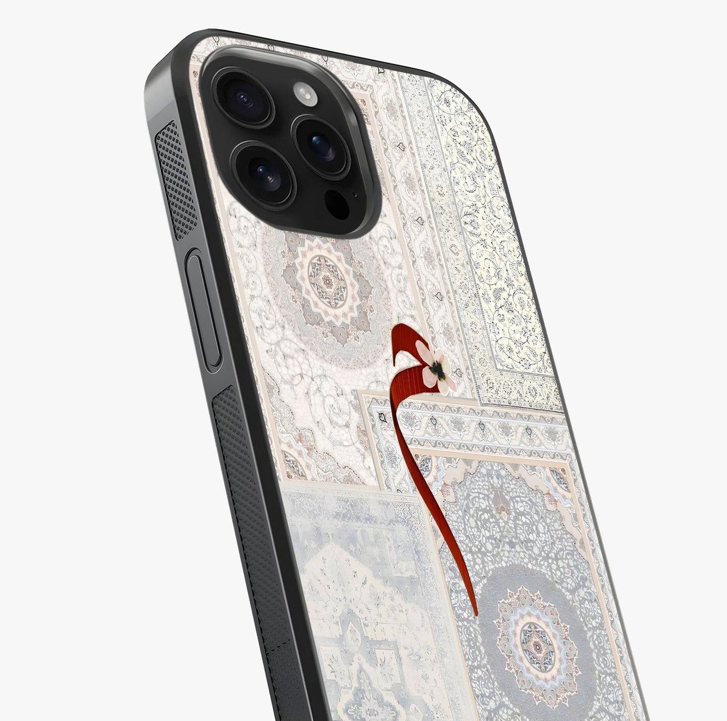 White Aesthetic Bow Glass Case captured at a warm angle highlighting gloss, texture and premium glass finish.