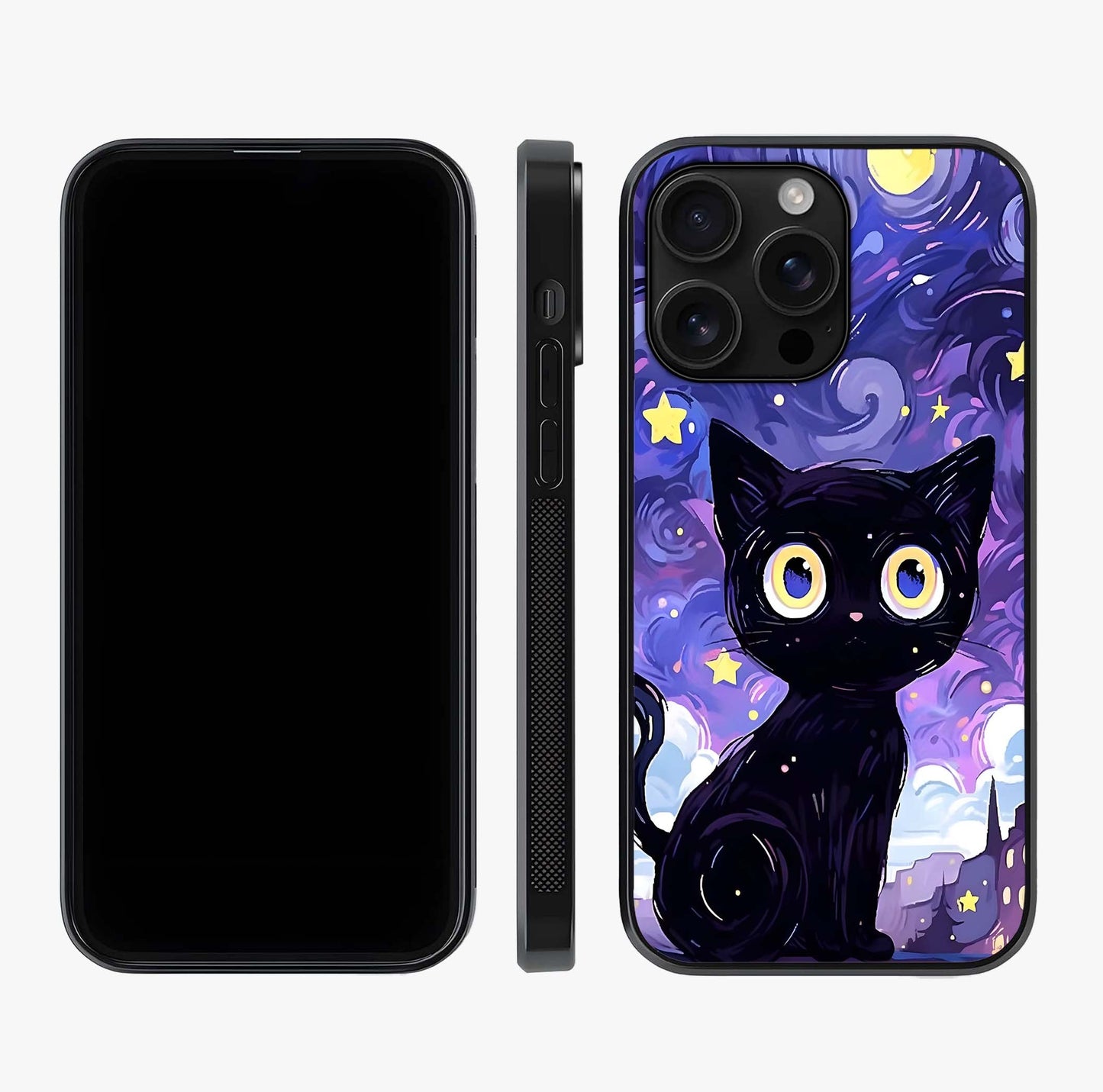 Abstract Cat Art Glass Case displayed upright for full design visibility and premium finish.