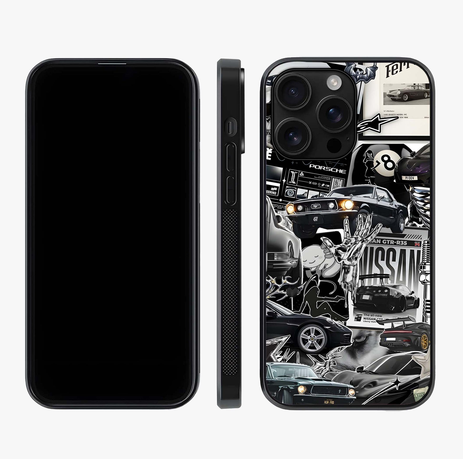Aesthetic Dark Love Glass Case displayed upright for full design visibility and premium finish.