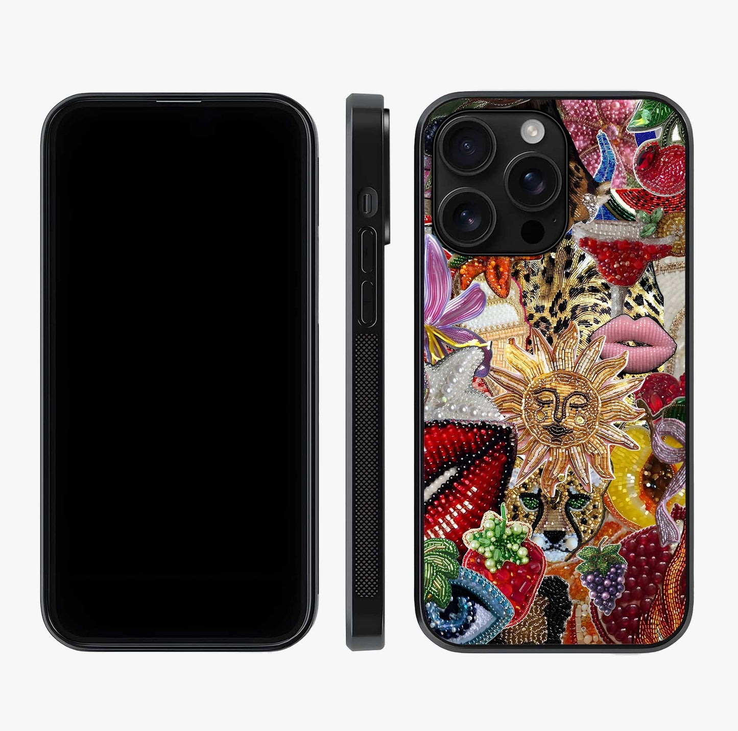 Beaded Fashion Jungle Glass Case displayed upright for full design visibility and premium finish.