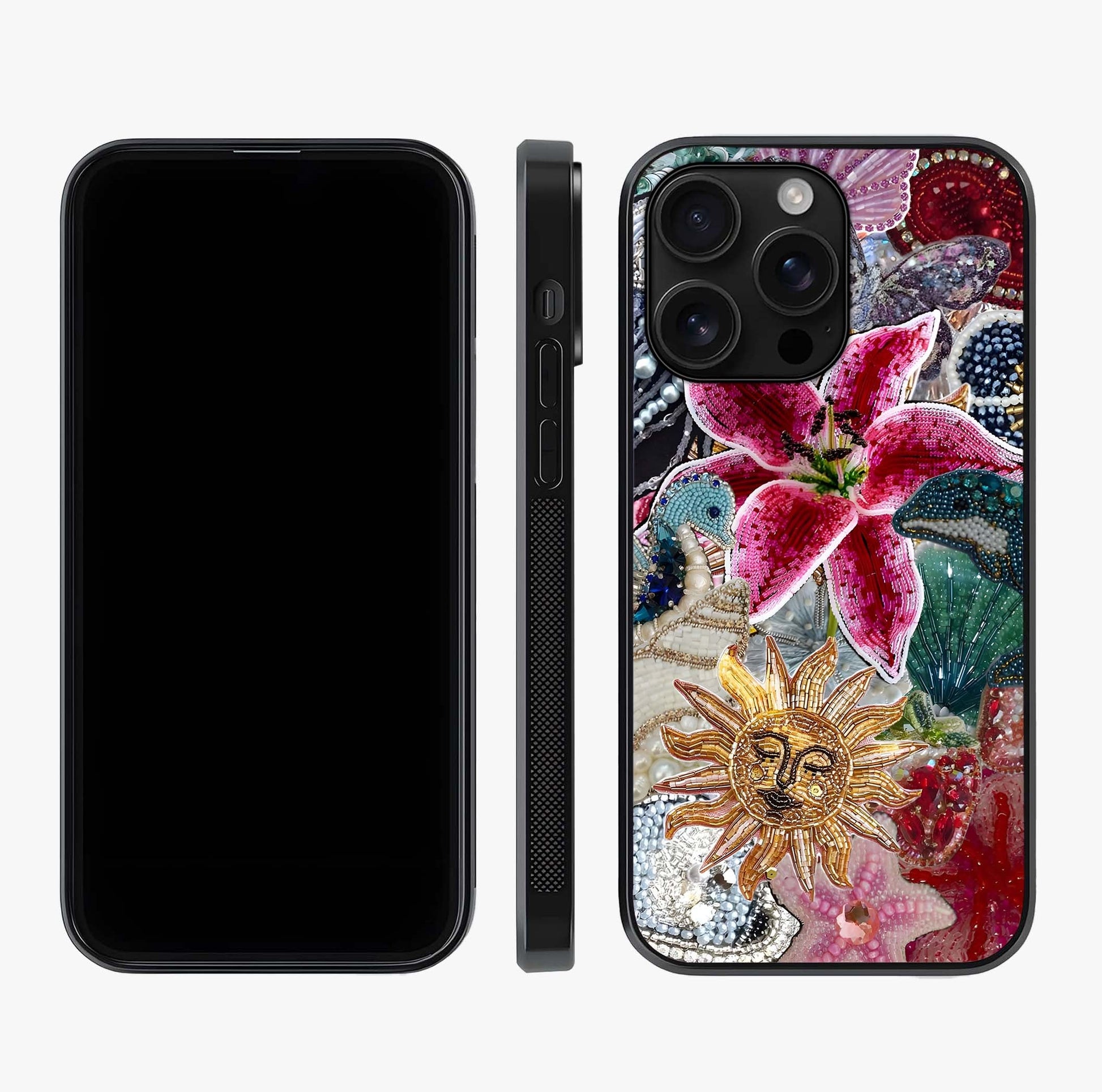 Beaded Garden Fantasy Glass Case displayed upright for full design visibility and premium finish.