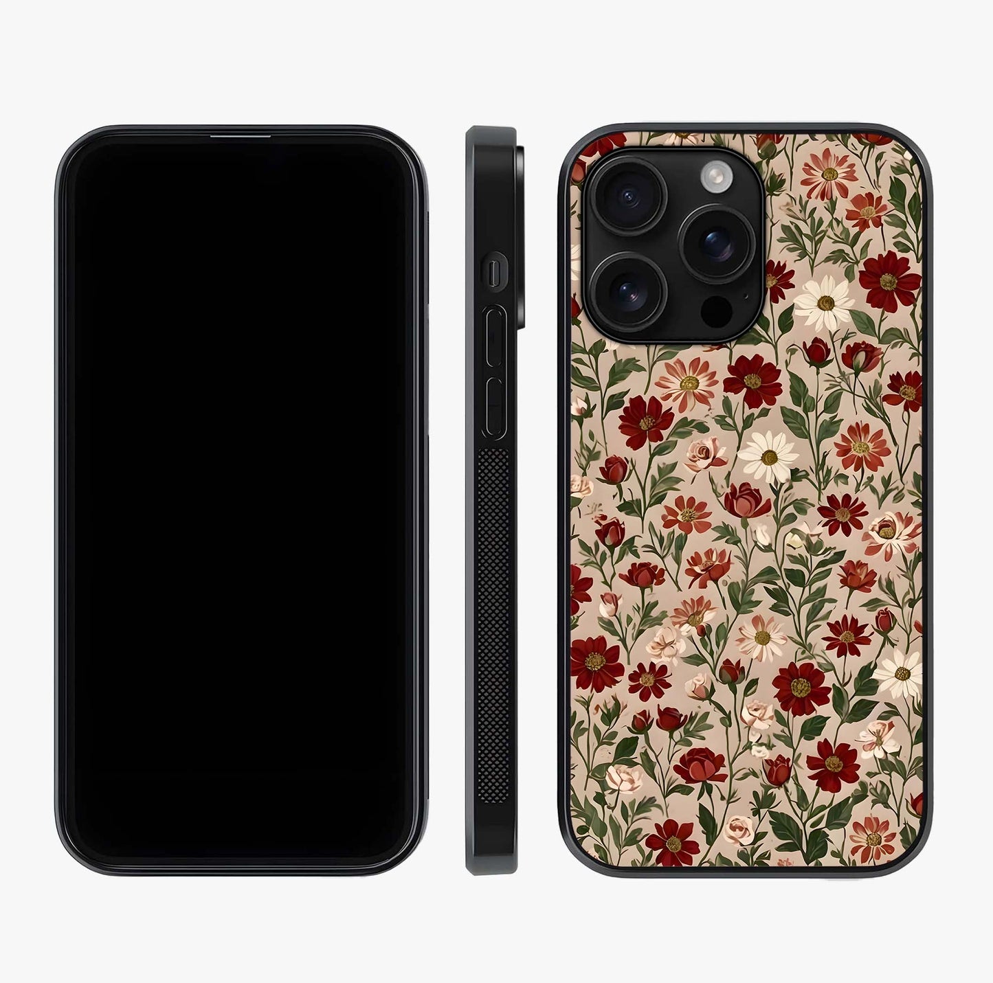 Biege Flower With Leaf Glass Case displayed upright for full design visibility and premium finish.