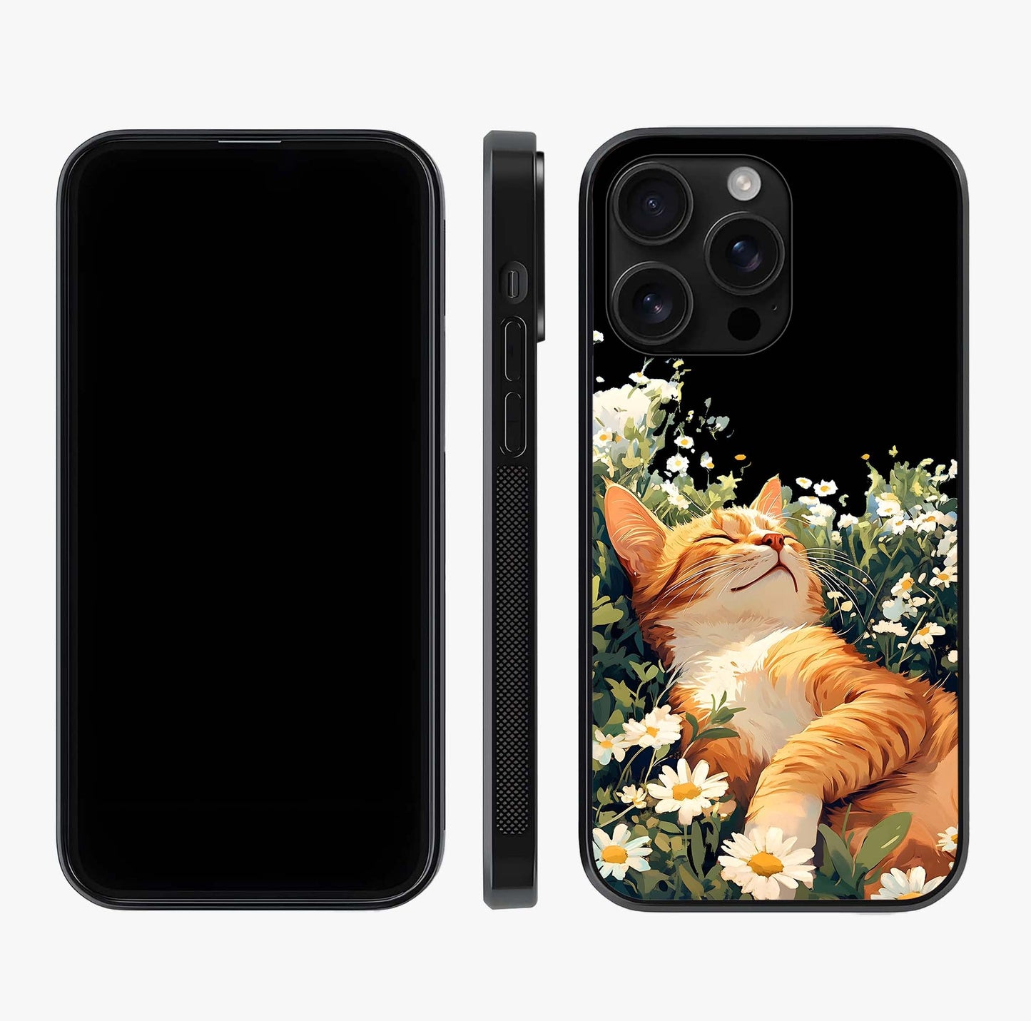 Blissful Bloom Cat Glass Case displayed upright for full design visibility and premium finish.