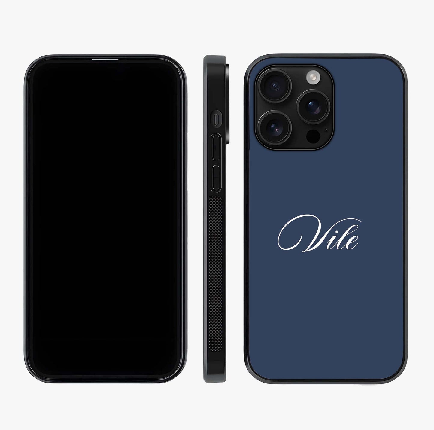 Blue Background Personalized Custom Name Glass Case displayed upright for full design visibility and premium finish.