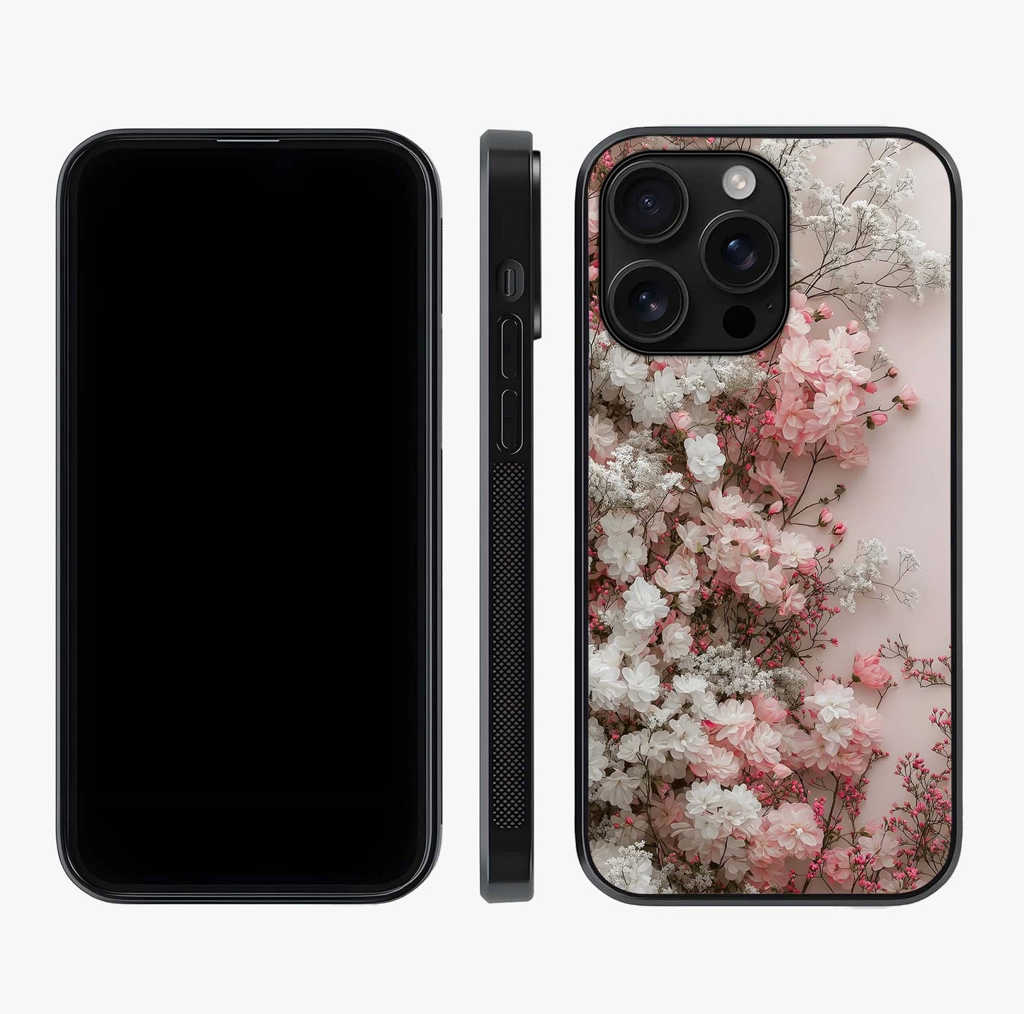 Blush Blossom Cloud Glass Case displayed upright for full design visibility and premium finish.
