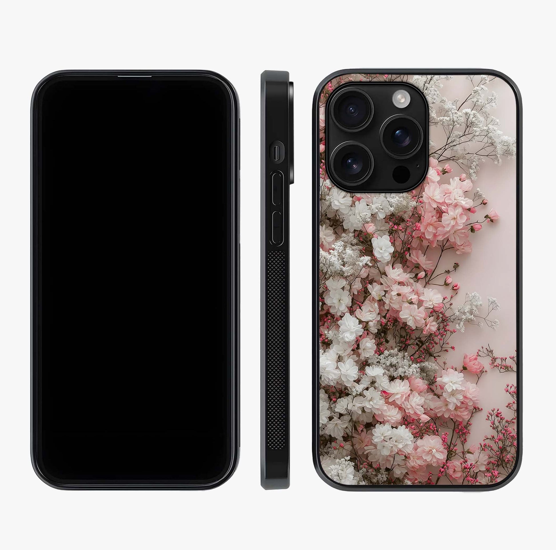 Blush Blossom Cloud Glass Case displayed upright for full design visibility and premium finish.