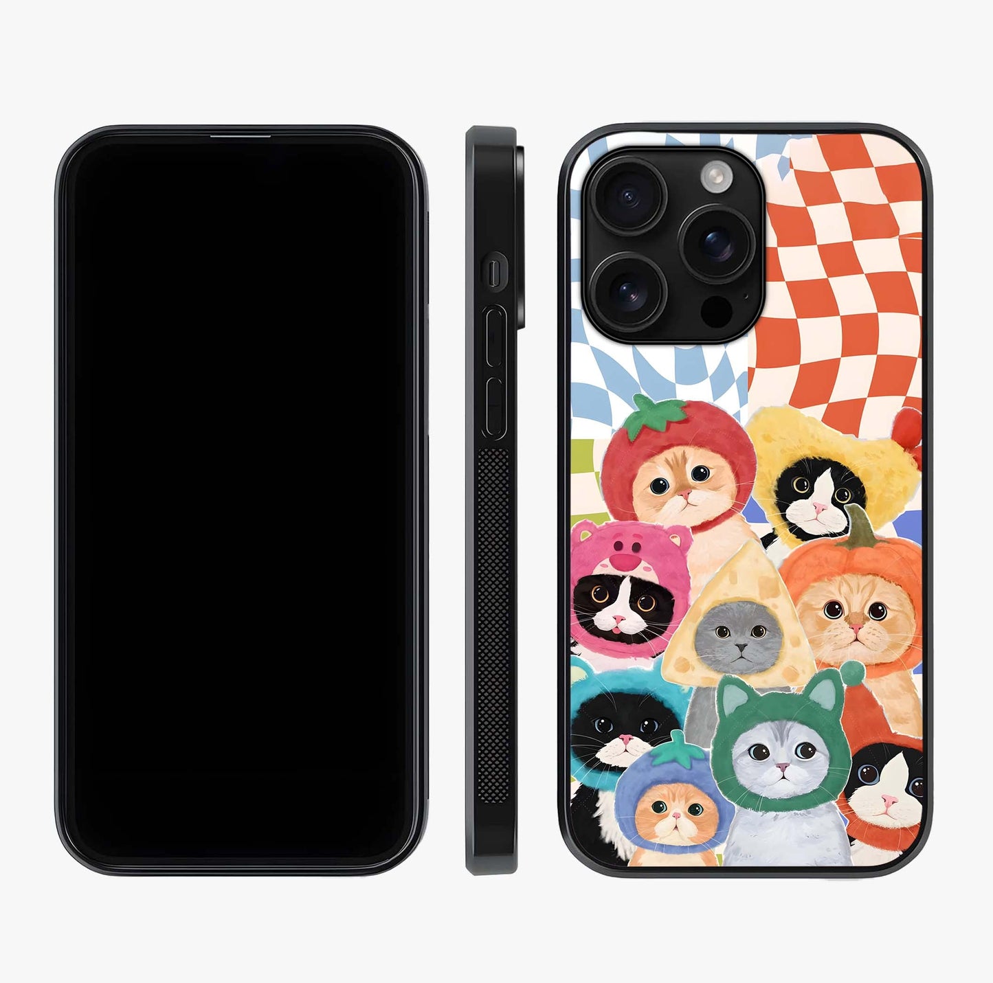 Cats In Fruits Glass Case displayed upright for full design visibility and premium finish.