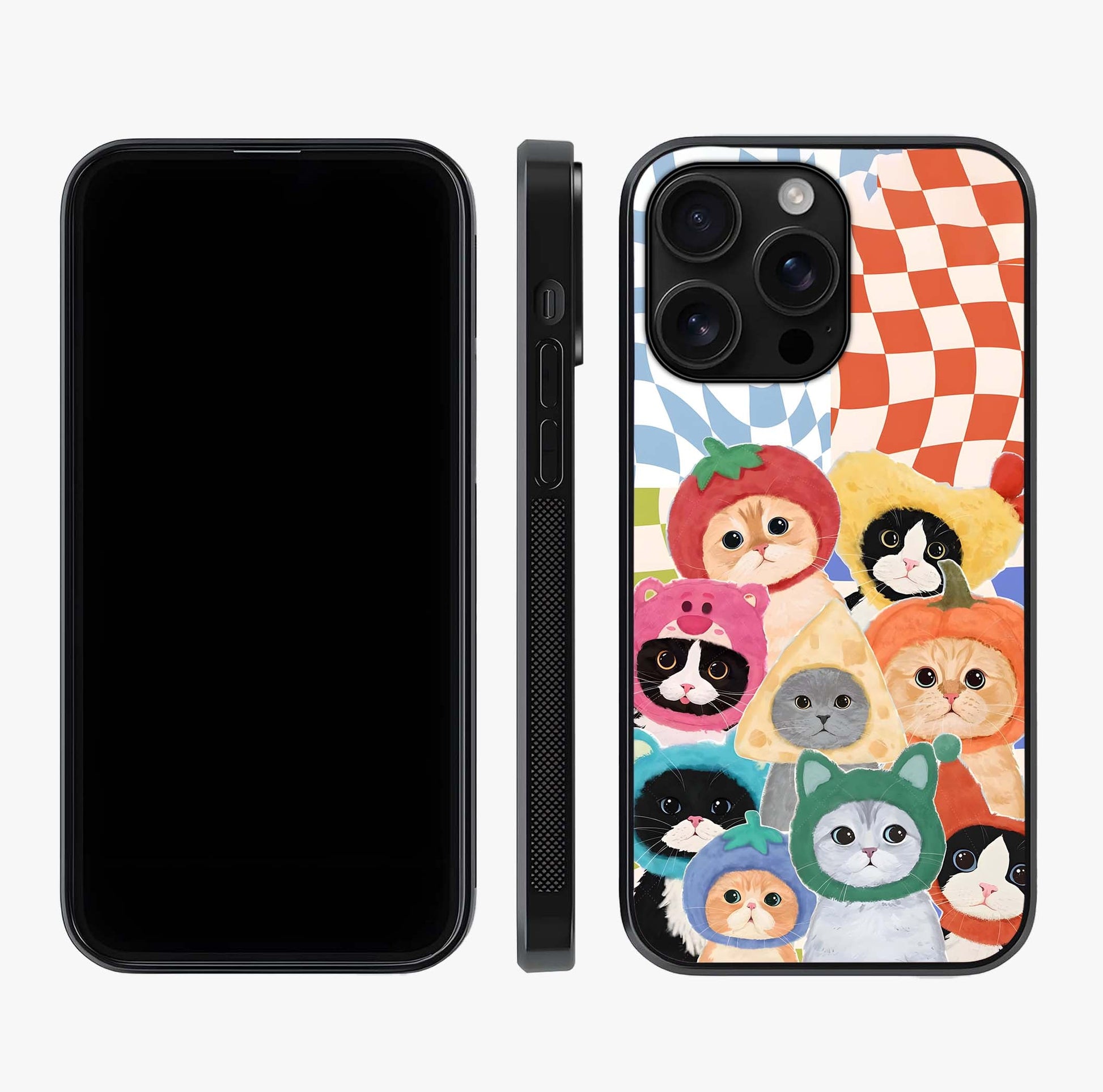 Cats In Fruits Glass Case displayed upright for full design visibility and premium finish.