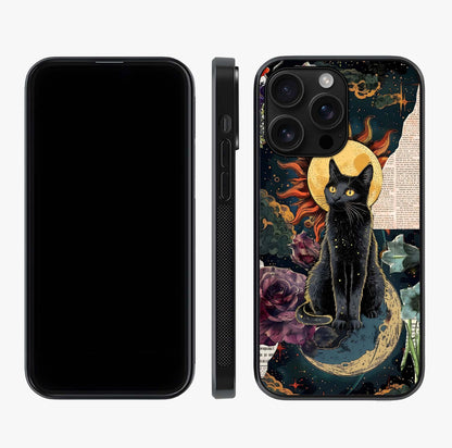 Celestial Black Cat Glass Case displayed upright for full design visibility and premium finish.