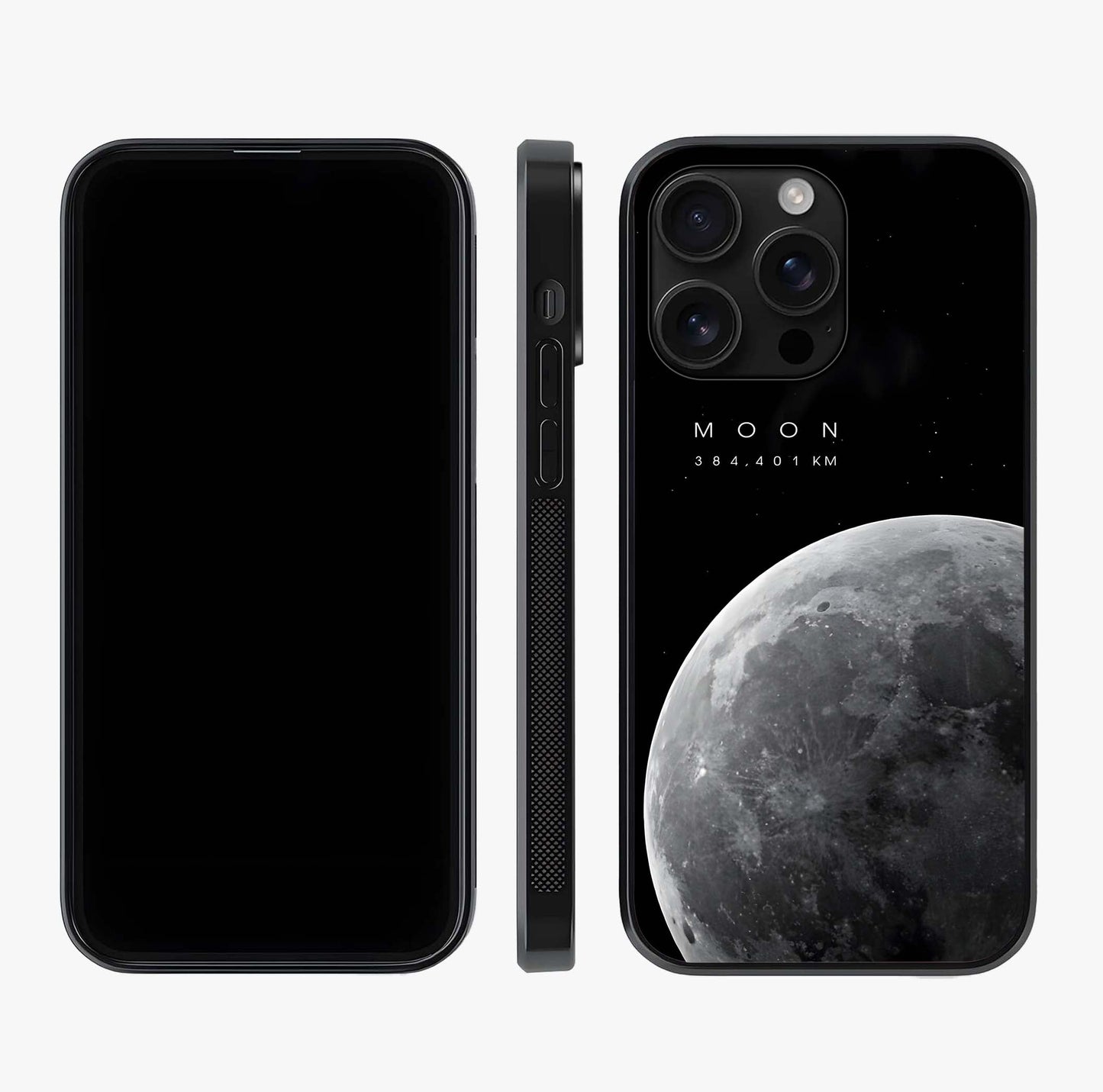 Cosmic Moon Glow Glass Case displayed upright for full design visibility and premium finish.