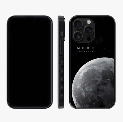 Cosmic Moon Glow Glass Case displayed upright for full design visibility and premium finish.