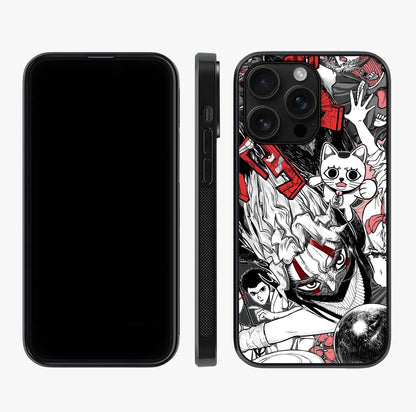 Crimson Chaos Panel Glass Case displayed upright for full design visibility and premium finish.
