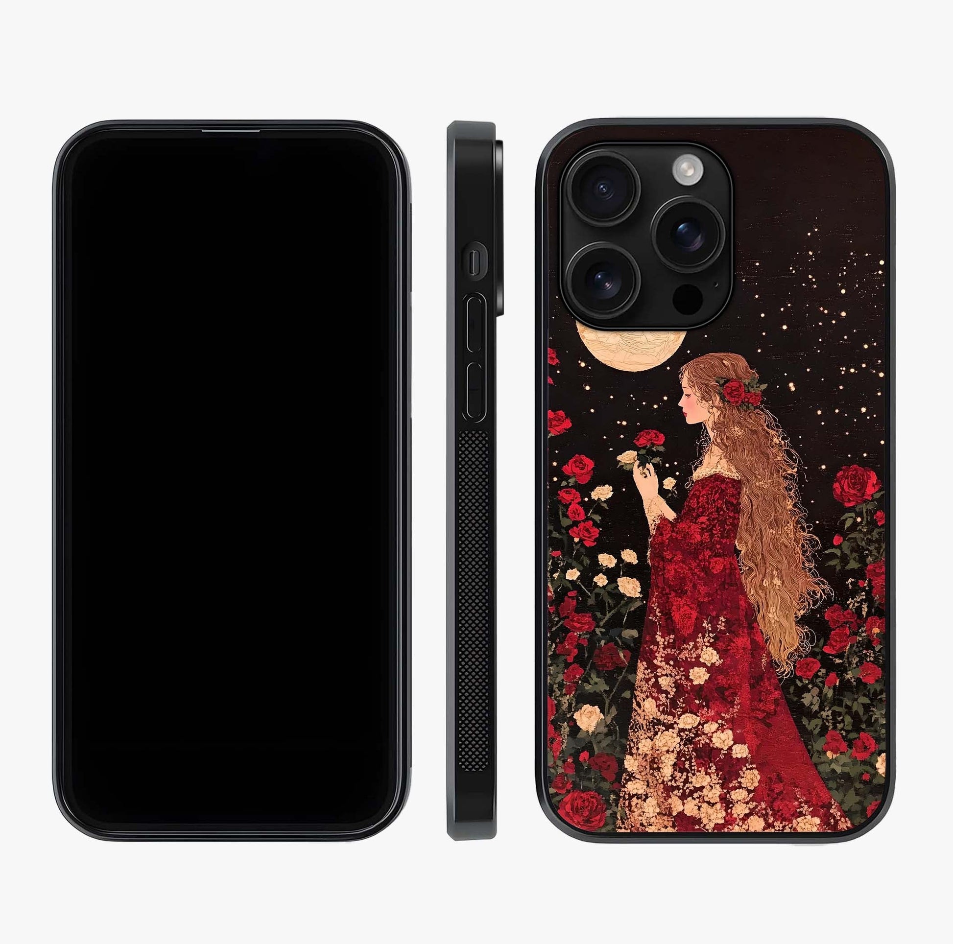 Crimson Dreams Glass Case displayed upright for full design visibility and premium finish.