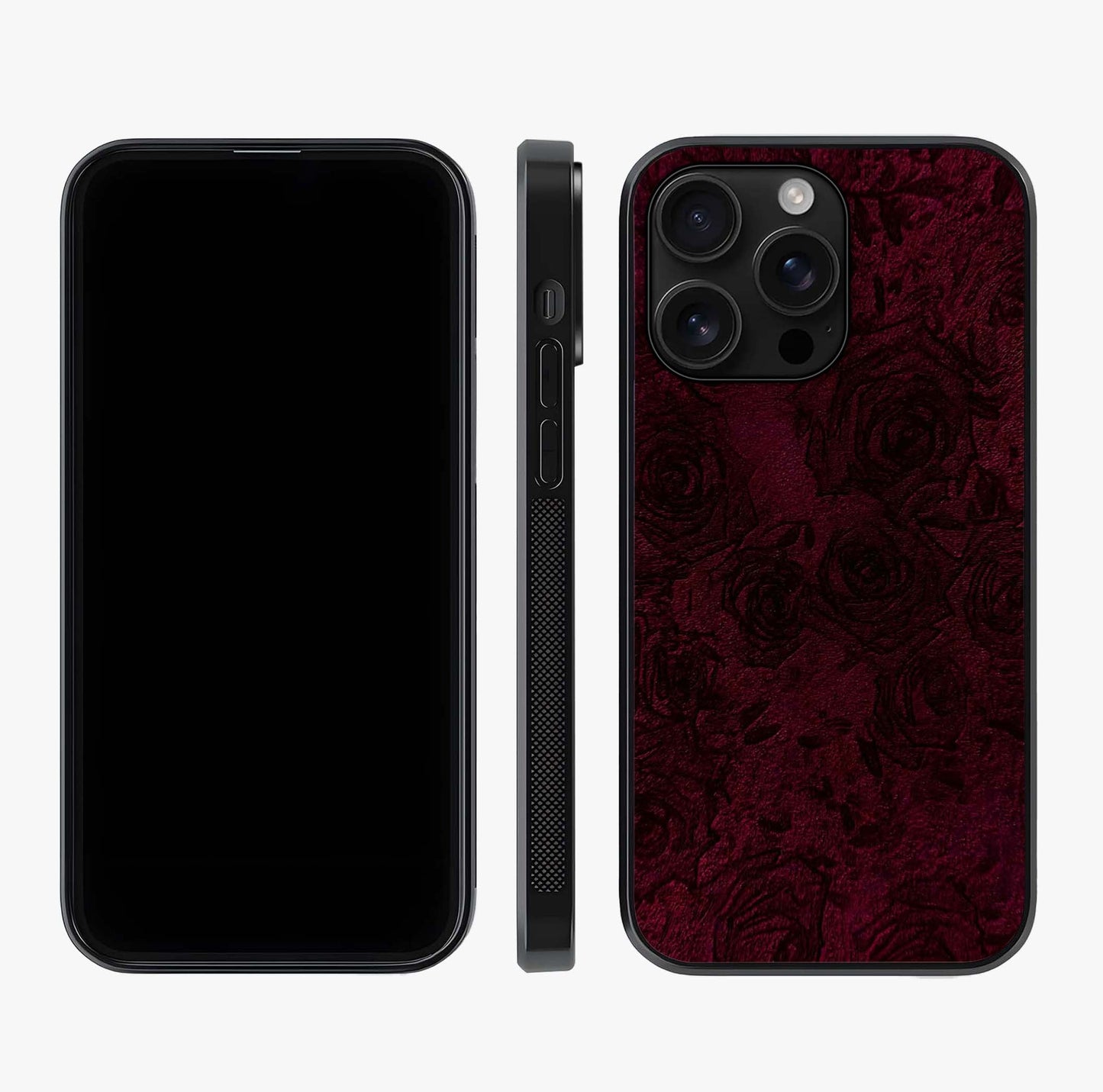 Crimson Fade Flow Glass Case displayed upright for full design visibility and premium finish.