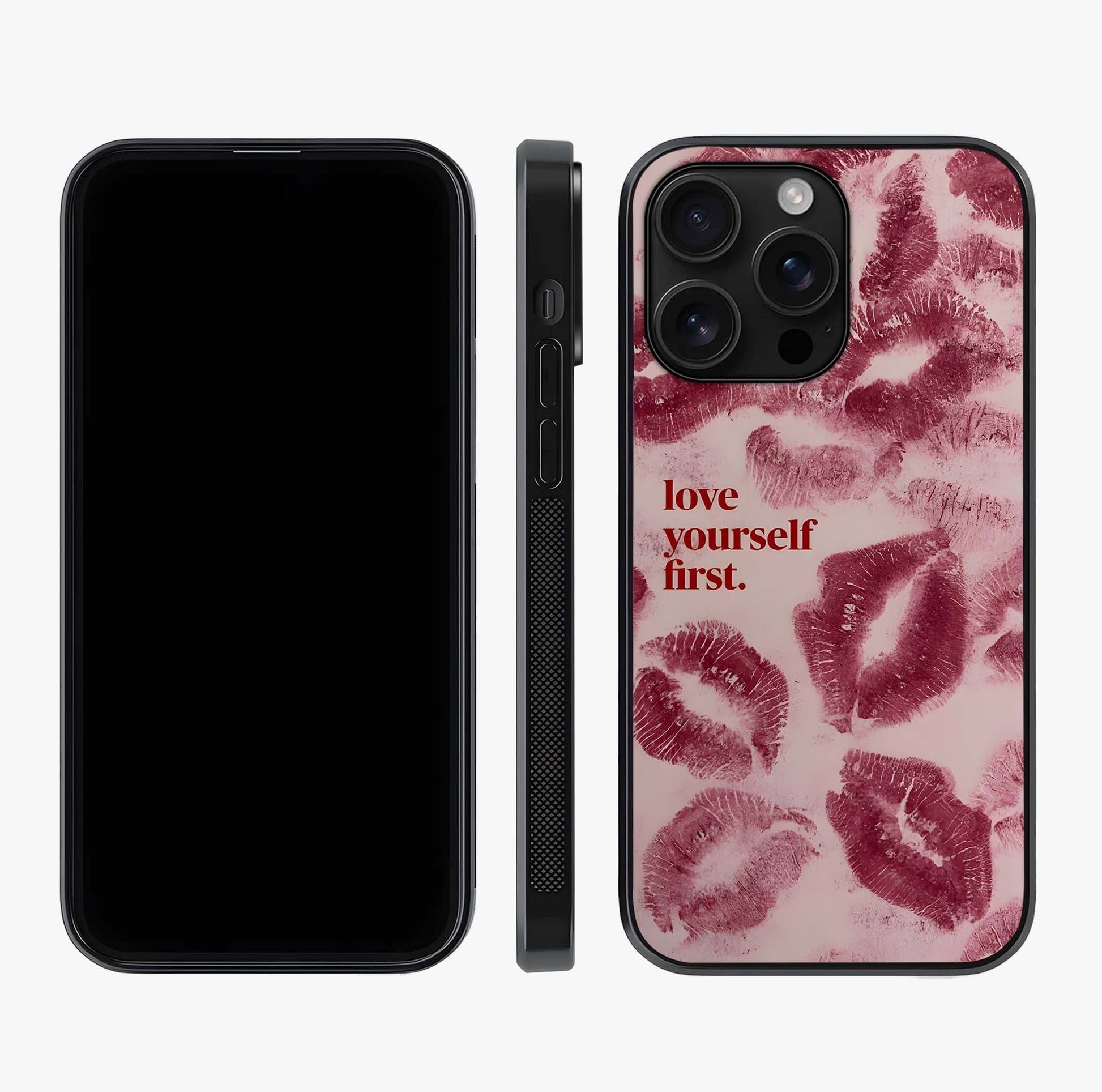 Crimson Kiss Love Glass Case displayed upright for full design visibility and premium finish.
