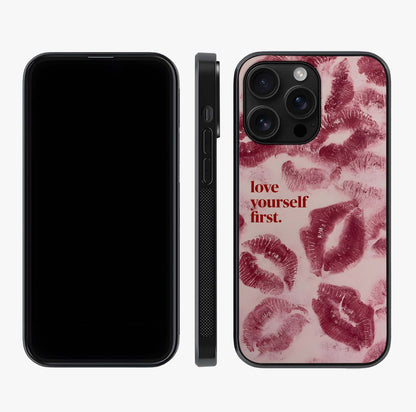 Crimson Kiss Love Glass Case displayed upright for full design visibility and premium finish.
