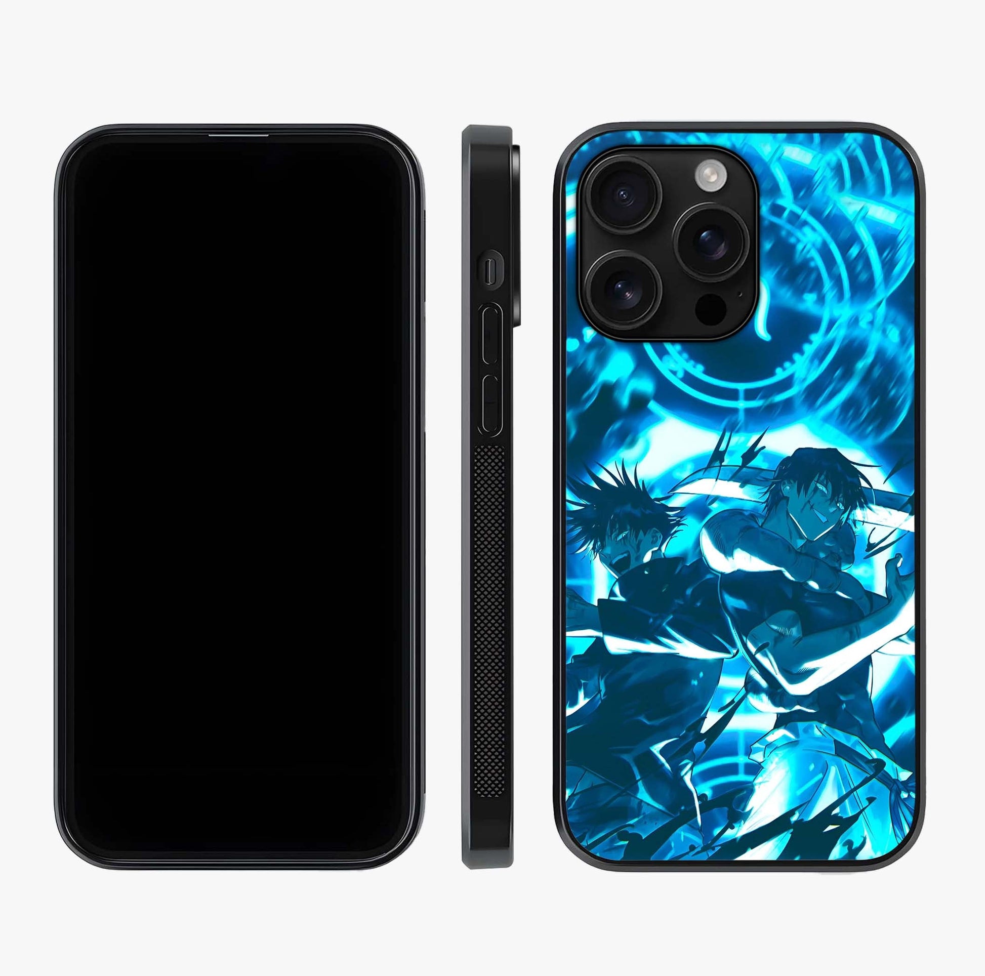 Cursed Energy Clash Glass Case displayed upright for full design visibility and premium finish.