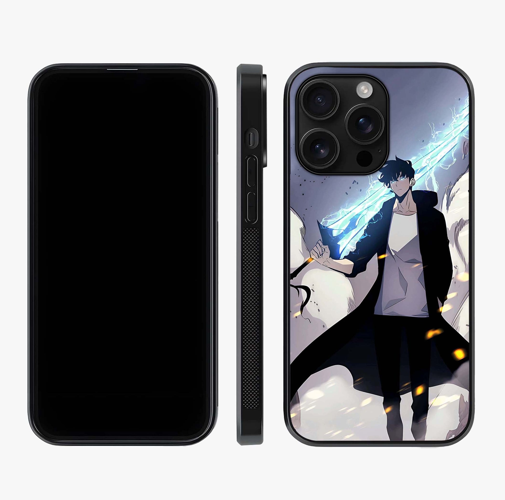 Dark Lightning Anime Warrior Glass Case displayed upright for full design visibility and premium finish.