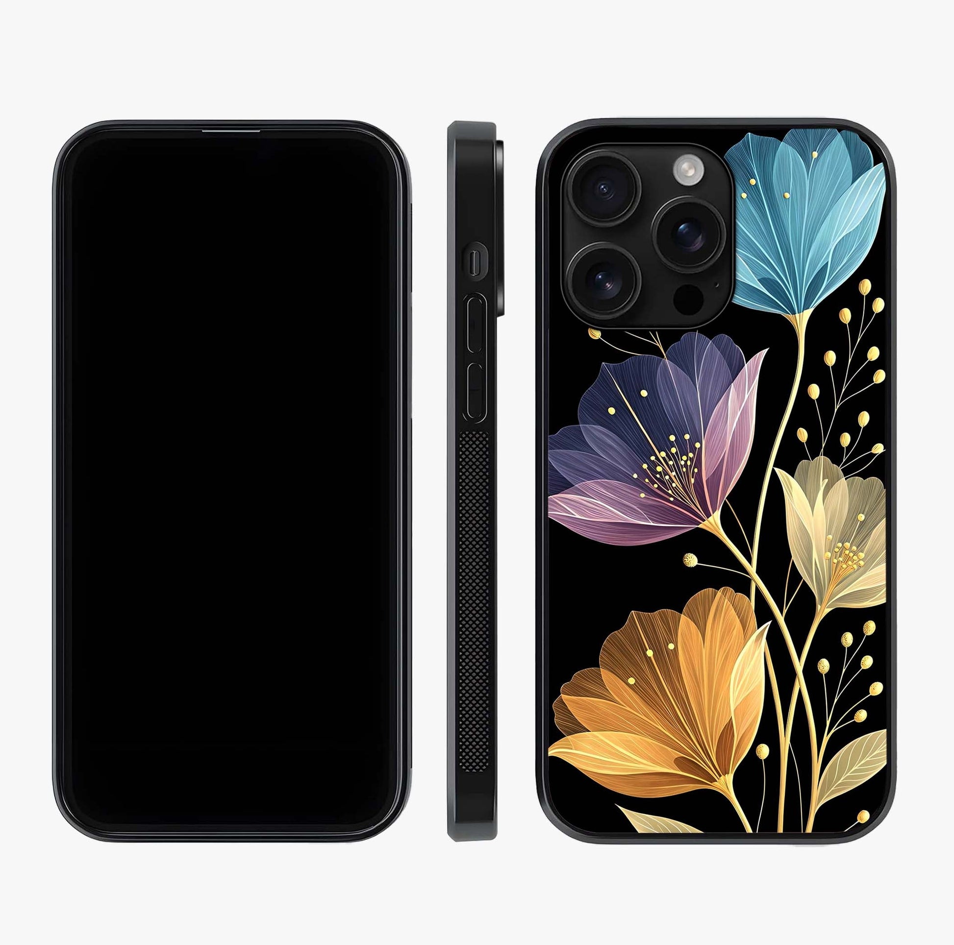 Delicate Multicolor Flowers Glass Case displayed upright for full design visibility and premium finish.