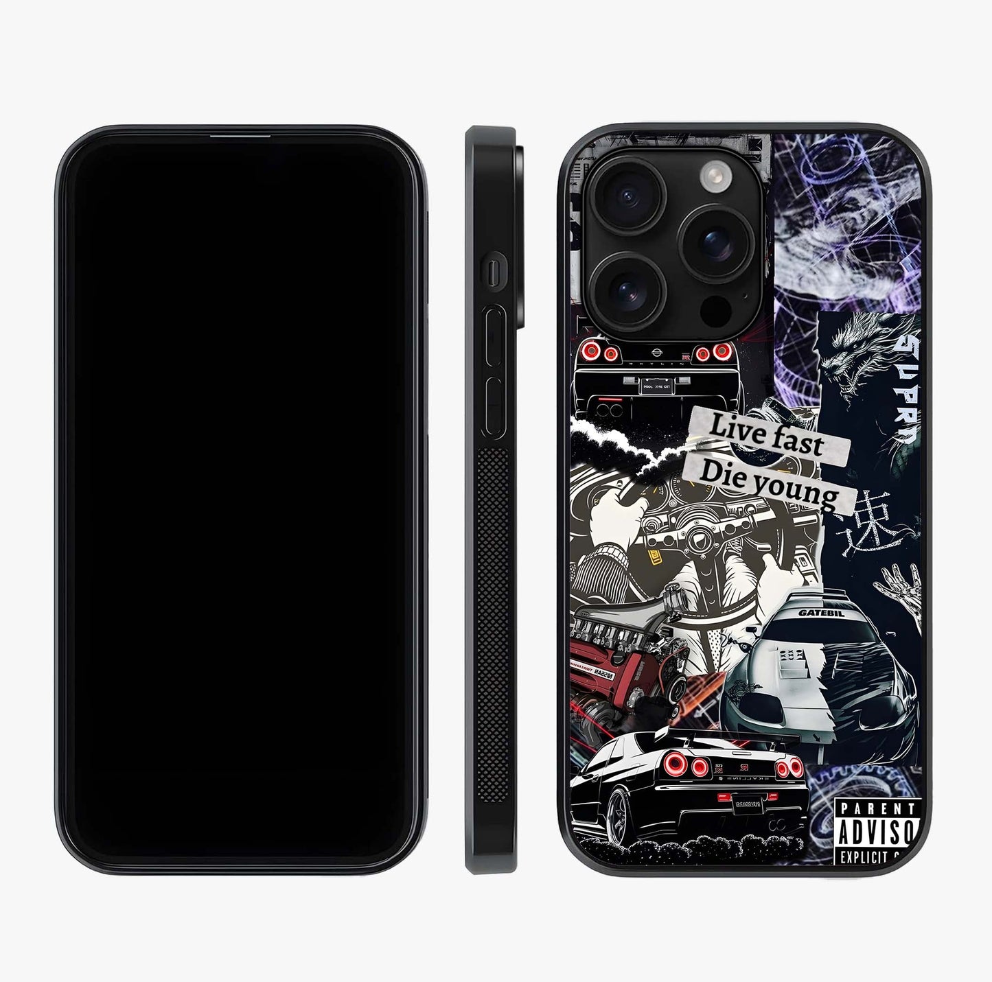 Die Young Glass Case displayed upright for full design visibility and premium finish.