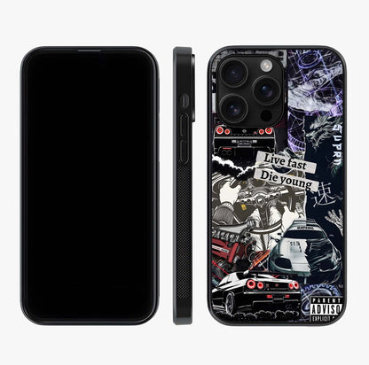 Die Young Glass Case displayed upright for full design visibility and premium finish.