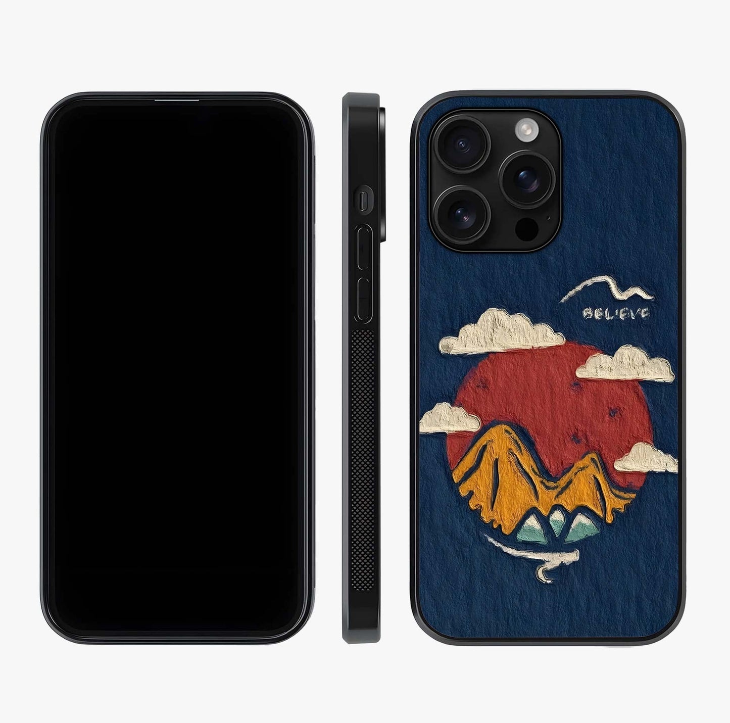 Dream Beyond Mountains Glass Case displayed upright for full design visibility and premium finish.