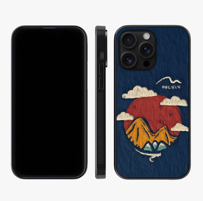 Dream Beyond Mountains Glass Case displayed upright for full design visibility and premium finish.