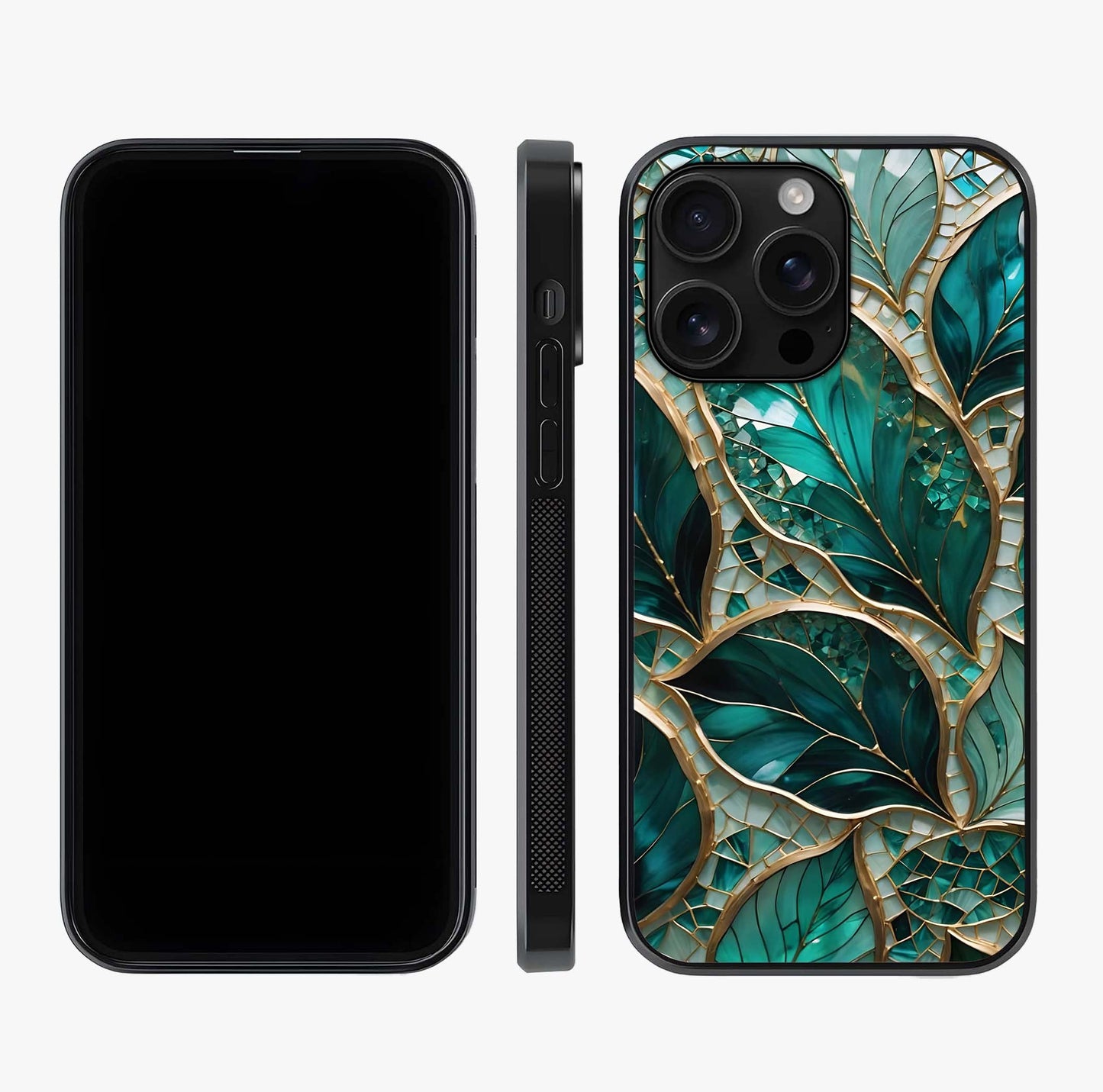 Emerald Leaf Glass Glass Case displayed upright for full design visibility and premium finish.