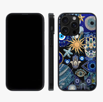 Evil Eye Charm Mix Glass Case displayed upright for full design visibility and premium finish.