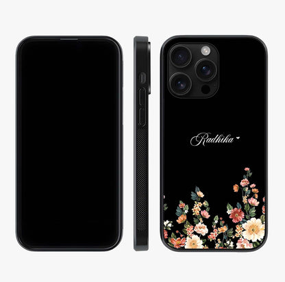 Floral Design With A Custom Personalized Name Glass Case displayed upright for full design visibility and premium finish.