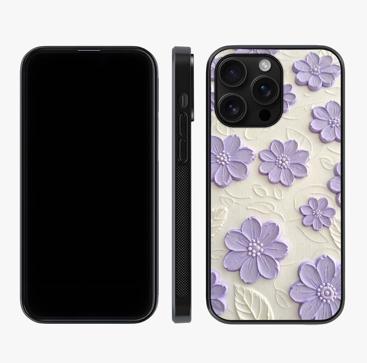 Floral Wall Art With Purple Flowers Glass Case displayed upright for full design visibility and premium finish.