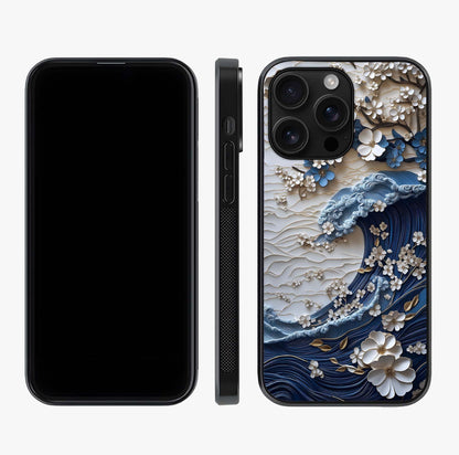 Floral Wave Origami Glass Case displayed upright for full design visibility and premium finish.