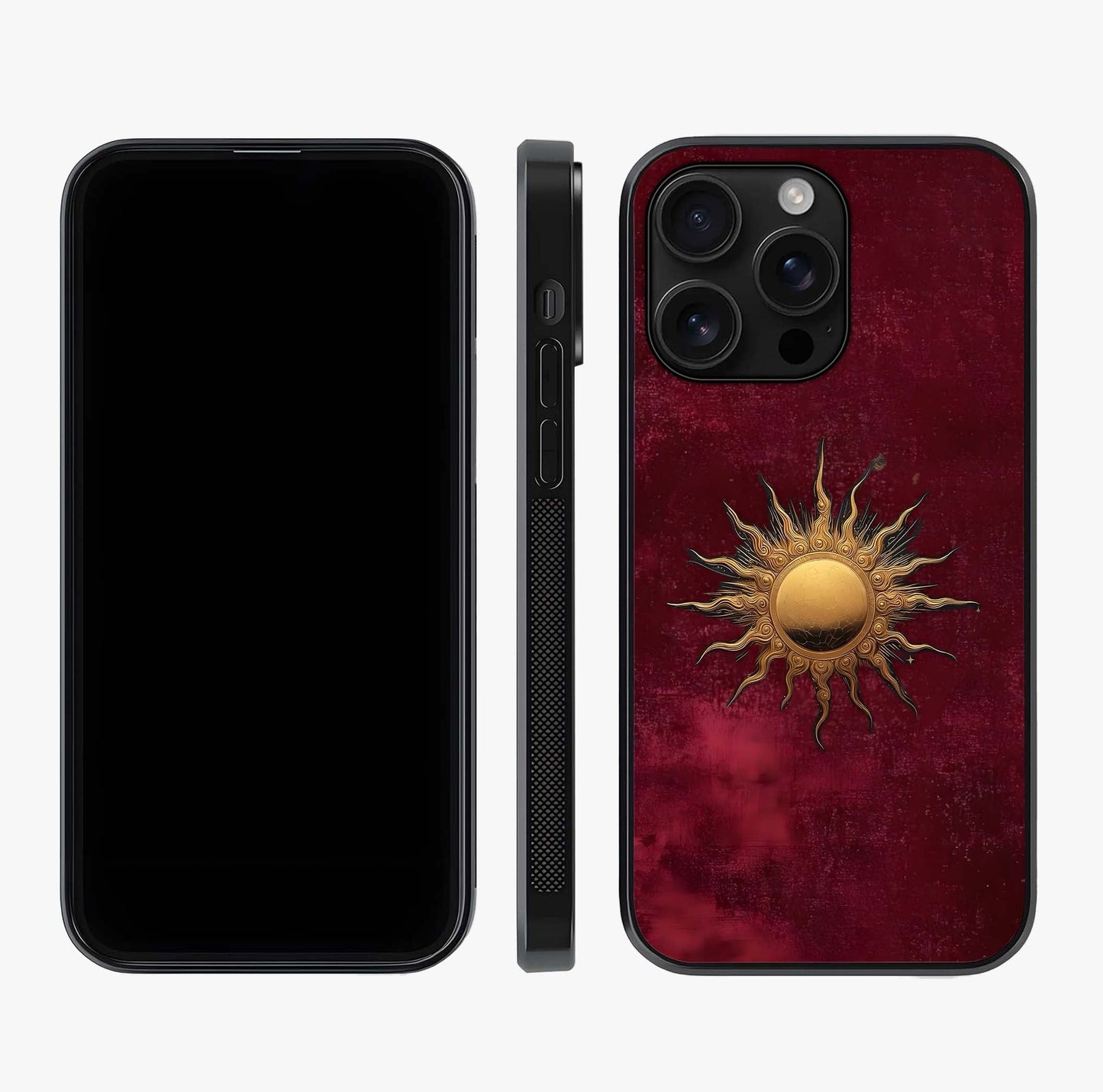 Gold Sun Blush Glass Case displayed upright for full design visibility and premium finish.