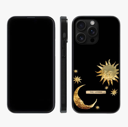 Golden Celestial Charm Glass Case displayed upright for full design visibility and premium finish.